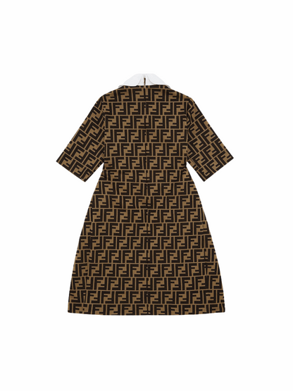 FENDI JUNIOR WITH ALL-OVER FENDI LOGO FABRIC DRESS