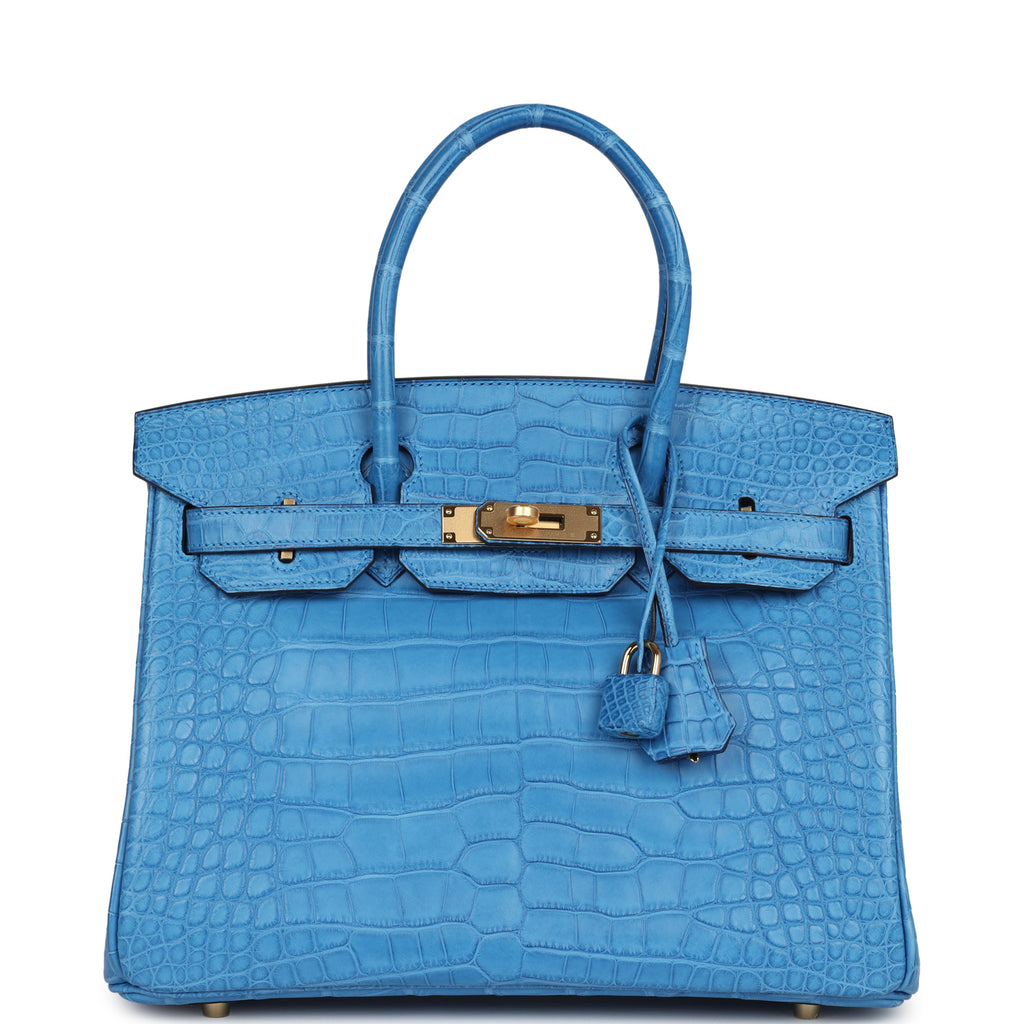 Hermes Birkin 30 Bleu Mykonos Matte Alligator Gold Hardware