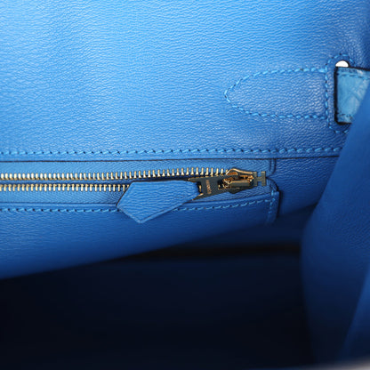 Hermes Birkin 30 Bleu Mykonos Matte Alligator Gold Hardware