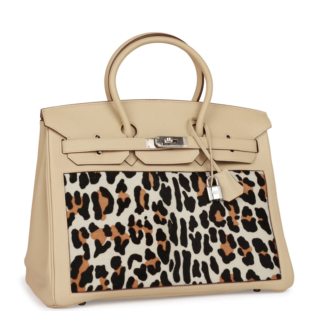 Hermes Birkin 35 Parchemin Togo and Leopard Troika Palladium Hardware