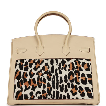 Hermes Birkin 35 Parchemin Togo and Leopard Troika Palladium Hardware