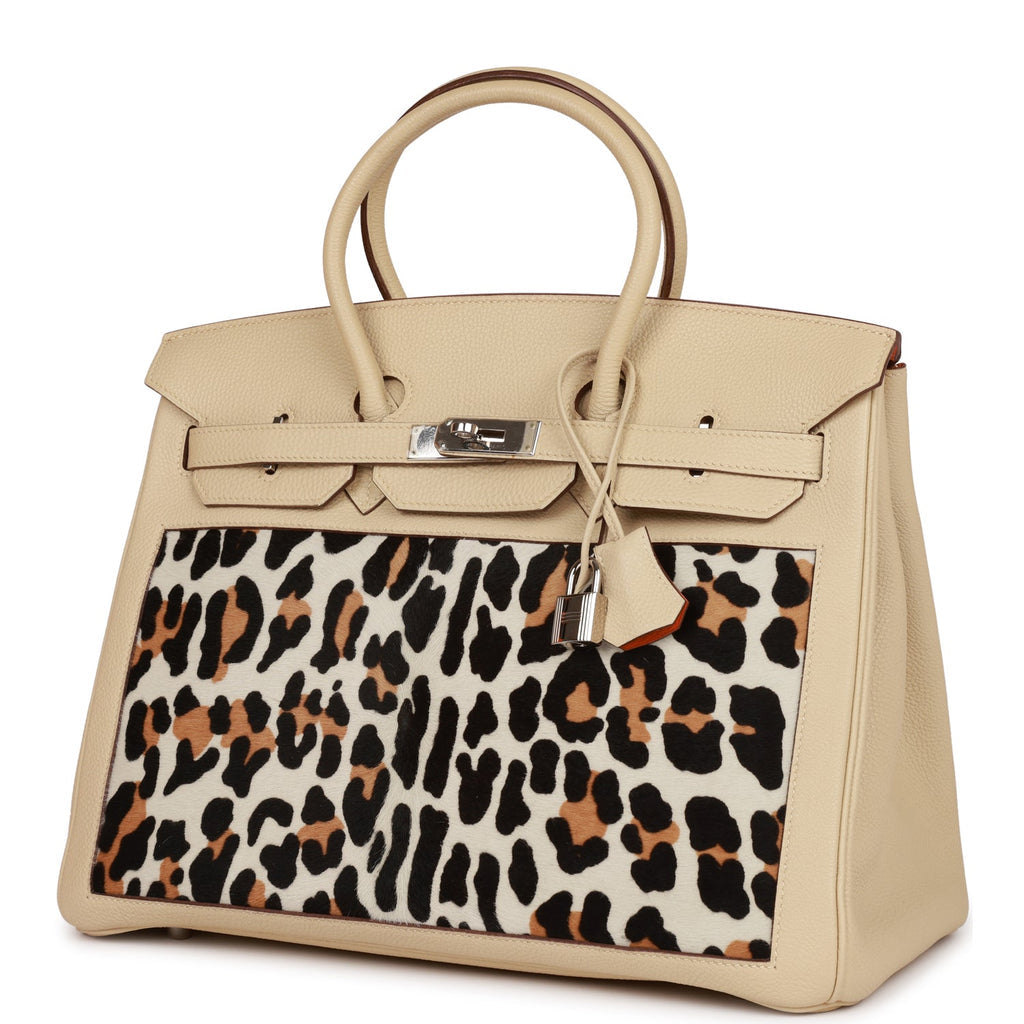 Hermes Birkin 35 Parchemin Togo and Leopard Troika Palladium Hardware