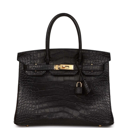 Hermès Birkin 30 Black Matte Alligator Gold Hardware