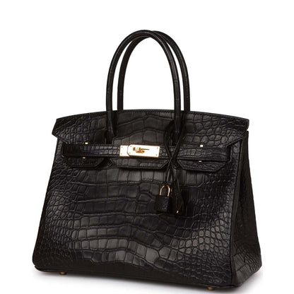 Hermès Birkin 30 Black Matte Alligator Gold Hardware