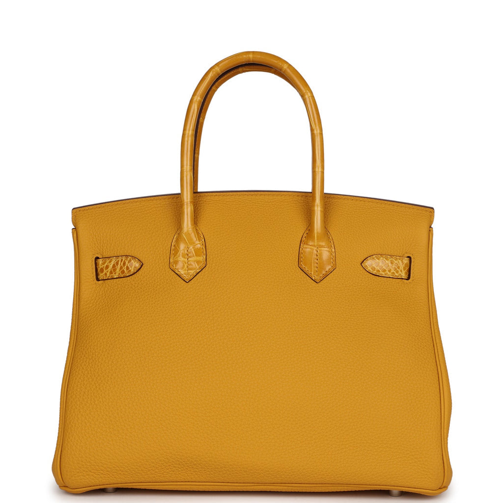 Hermes Birkin 30 Jaune Ambre Shiny Niloticus Crocodile and Togo Touch Palladium Hardware