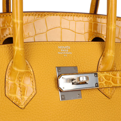 Hermes Birkin 30 Jaune Ambre Shiny Niloticus Crocodile and Togo Touch Palladium Hardware