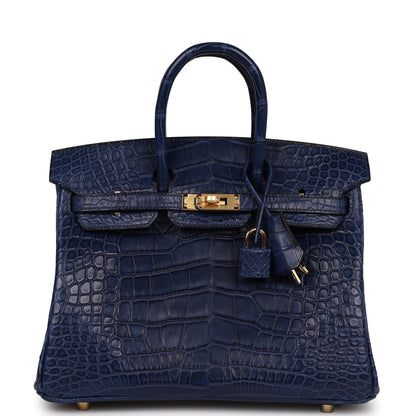 Hermès Birkin 25 Bleu Saphir Matte Alligator Gold Hardware