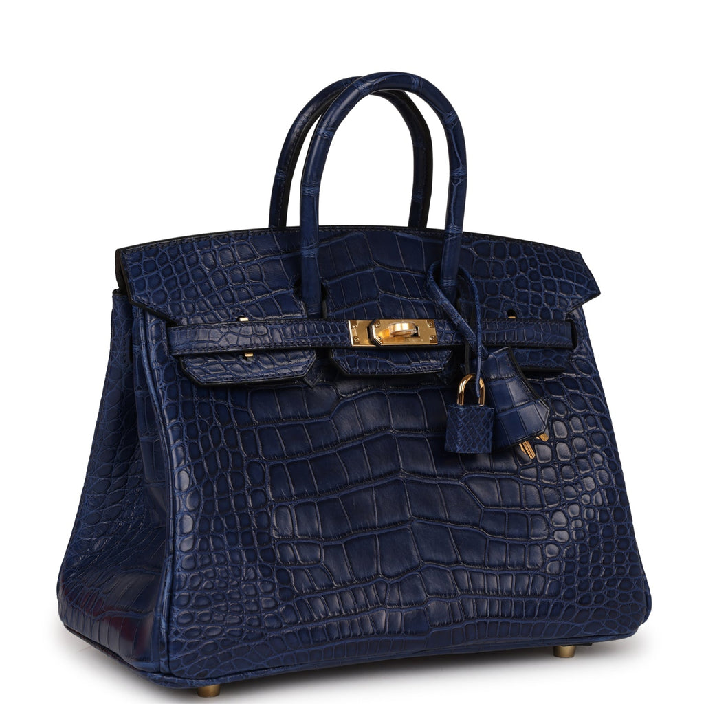 Hermès Birkin 25 Bleu Saphir Matte Alligator Gold Hardware