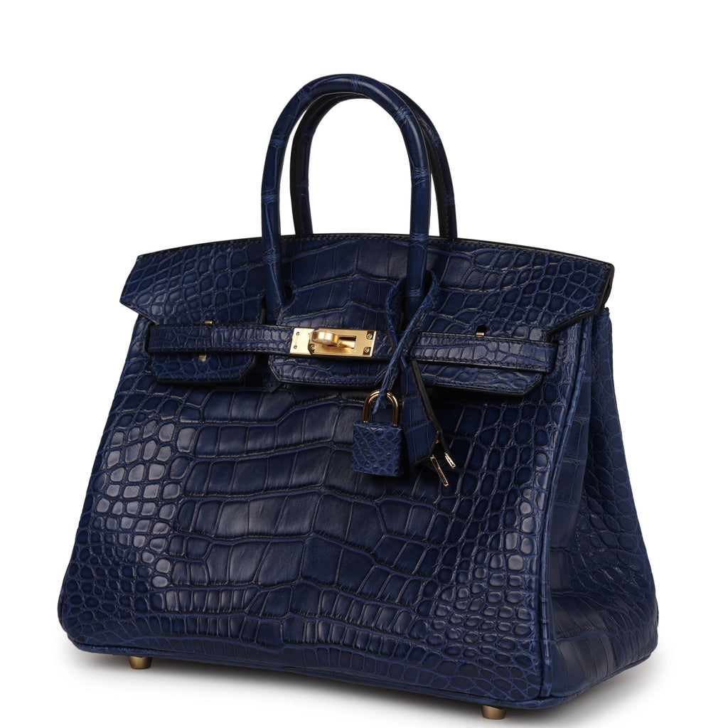 Hermès Birkin 25 Bleu Saphir Matte Alligator Gold Hardware