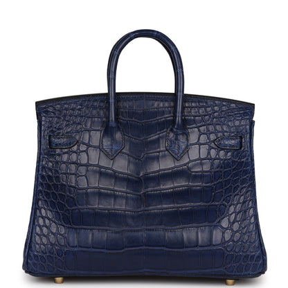 Hermès Birkin 25 Bleu Saphir Matte Alligator Gold Hardware