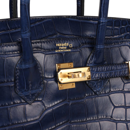 Hermès Birkin 25 Bleu Saphir Matte Alligator Gold Hardware