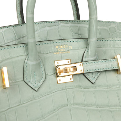 Hermès Birkin Sellier 20 Vert D'eau Matte Alligator Gold Hardware