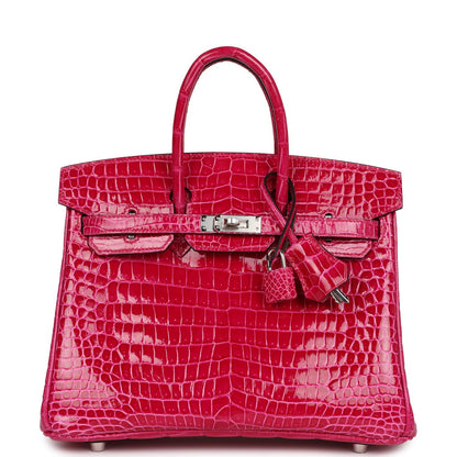 Hermès Birkin 25 Rose Mexico Shiny Porosus Crocodile Palladium Hardware