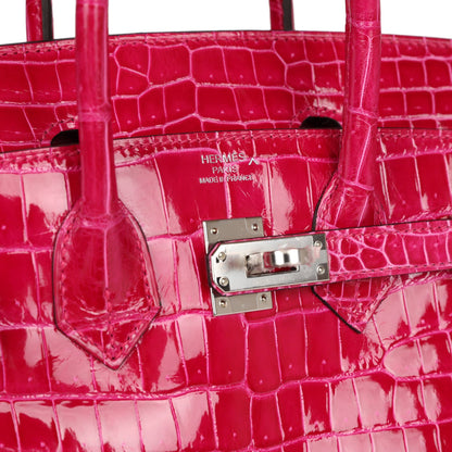 Hermès Birkin 25 Rose Mexico Shiny Porosus Crocodile Palladium Hardware