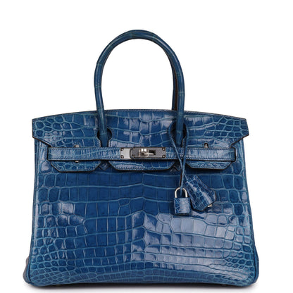 Pre-owned Hermes Birkin 30 Mykonos Shiny Niloticus Crocodile Palladium Hardware