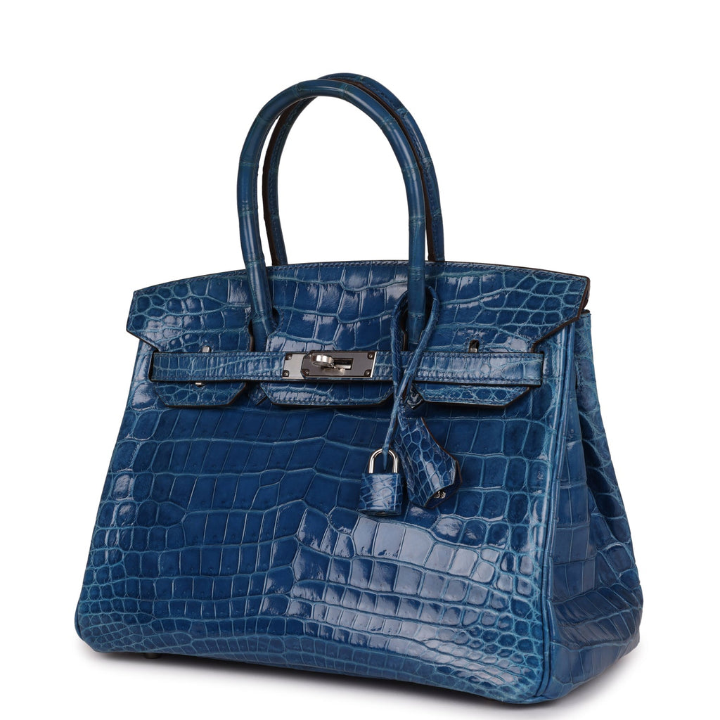 Pre-owned Hermes Birkin 30 Mykonos Shiny Niloticus Crocodile Palladium Hardware