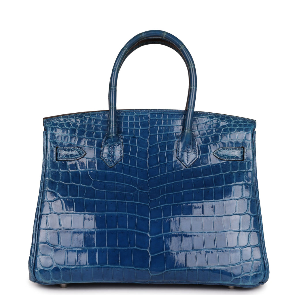 Pre-owned Hermes Birkin 30 Mykonos Shiny Niloticus Crocodile Palladium Hardware