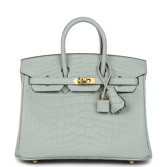 Hermes Birkin 25 Gris Neve Matte Alligator Gold Hardware