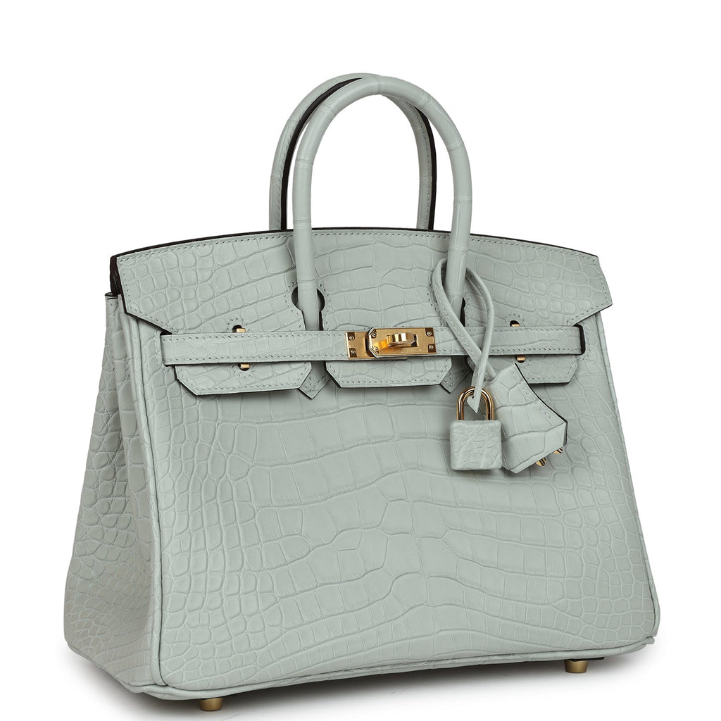 Hermes Birkin 25 Gris Neve Matte Alligator Gold Hardware