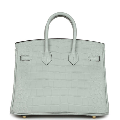 Hermes Birkin 25 Gris Neve Matte Alligator Gold Hardware