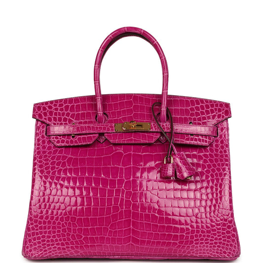 Hermès Birkin 35 Rose Scheherazade Shiny Porosus Crocodile Gold Hardware