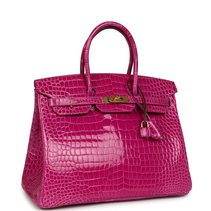 Hermès Birkin 35 Rose Scheherazade Shiny Porosus Crocodile Gold Hardware