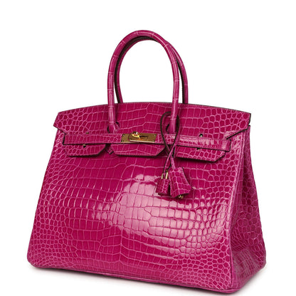 Hermès Birkin 35 Rose Scheherazade Shiny Porosus Crocodile Gold Hardware