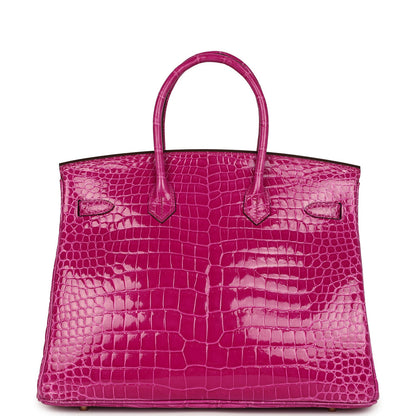 Hermès Birkin 35 Rose Scheherazade Shiny Porosus Crocodile Gold Hardware