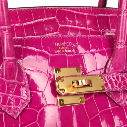 Hermès Birkin 35 Rose Scheherazade Shiny Porosus Crocodile Gold Hardware