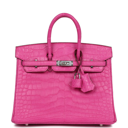 Hermès Birkin 25 Rose Shocking Matte Alligator Palladium Hardware