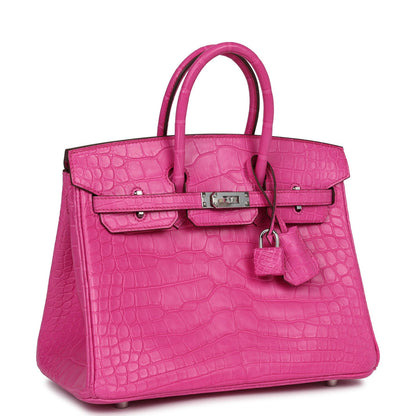 Hermès Birkin 25 Rose Shocking Matte Alligator Palladium Hardware