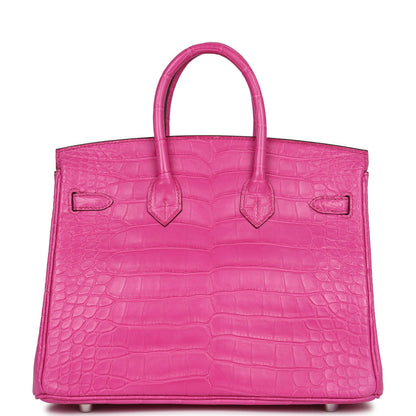 Hermès Birkin 25 Rose Shocking Matte Alligator Palladium Hardware