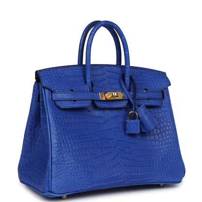 Hermès Birkin 25 Bleu Royal Matte Porosus Crocodile Gold Hardware 0