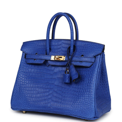 Hermès Birkin 25 Bleu Royal Matte Porosus Crocodile Gold Hardware 0