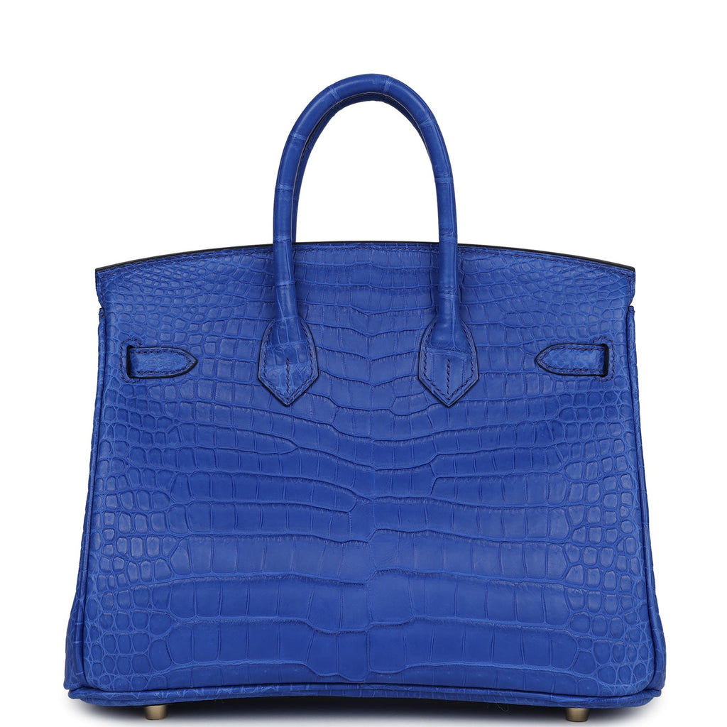 Hermès Birkin 25 Bleu Royal Matte Porosus Crocodile Gold Hardware 0