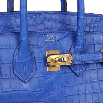 Hermès Birkin 25 Bleu Royal Matte Porosus Crocodile Gold Hardware 0