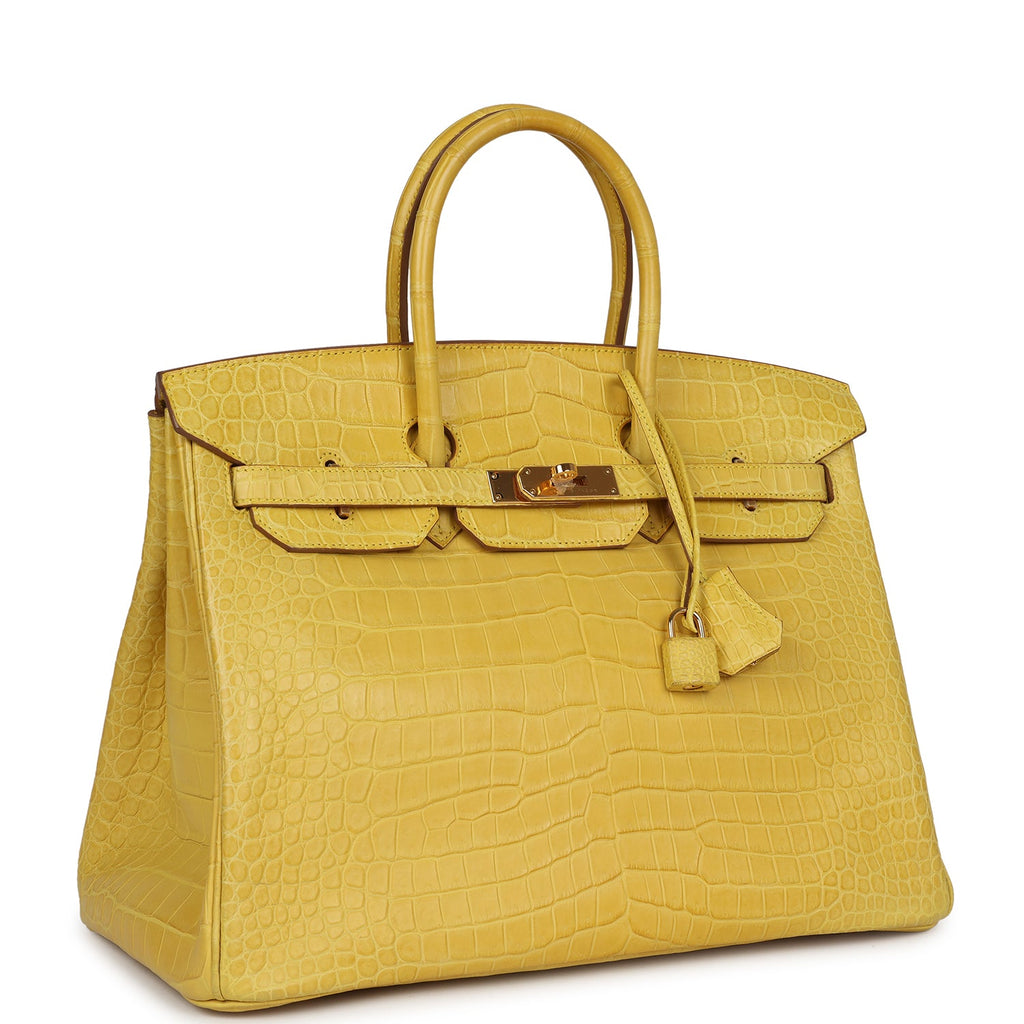 Hermes Birkin 35 Mimosa Matte Porosus Crocodile Gold Hardware