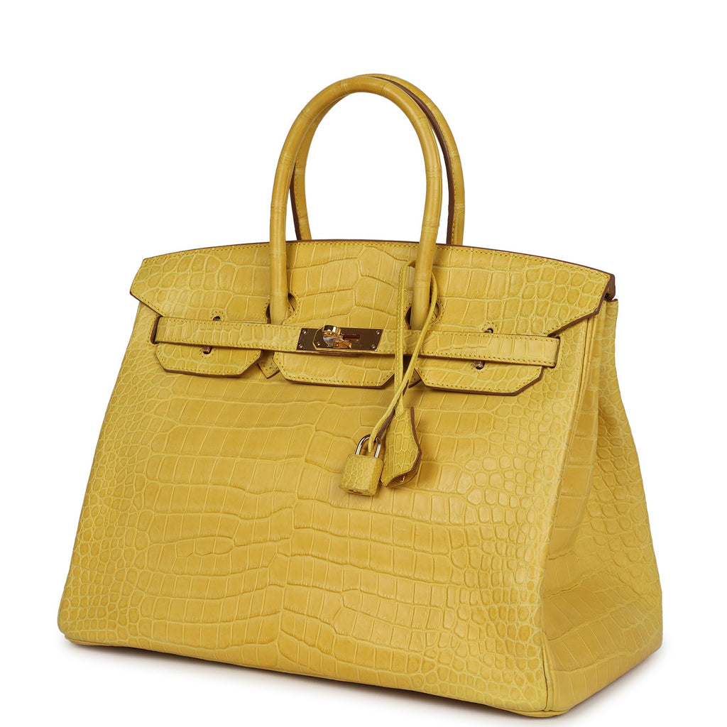 Hermes Birkin 35 Mimosa Matte Porosus Crocodile Gold Hardware