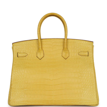 Hermes Birkin 35 Mimosa Matte Porosus Crocodile Gold Hardware