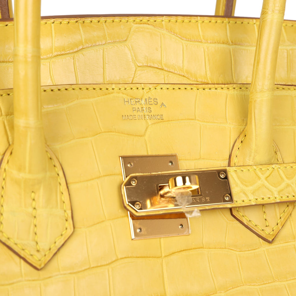 Hermes Birkin 35 Mimosa Matte Porosus Crocodile Gold Hardware