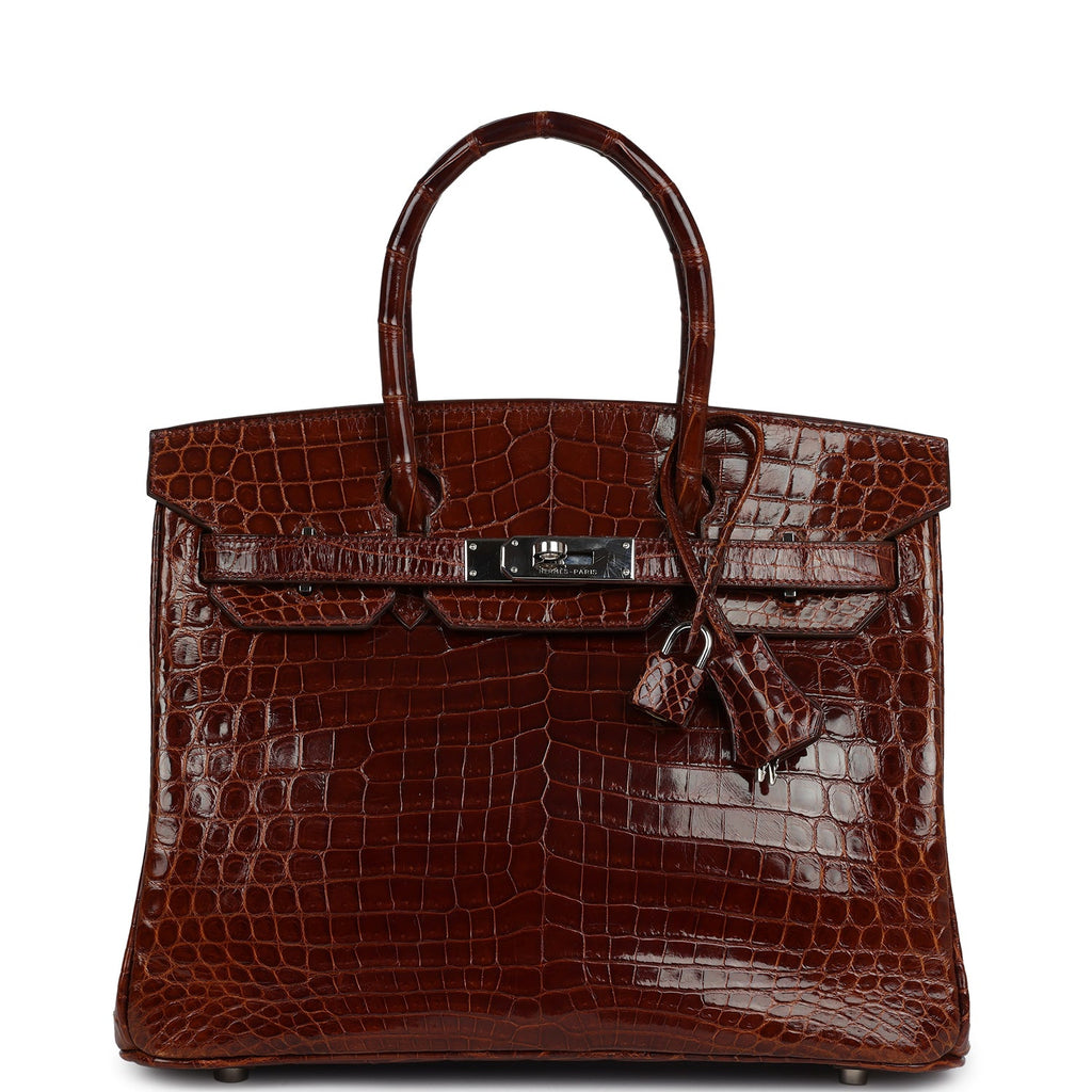 Pre-owned Hermes Birkin 30 Miel Shiny Niloticus Crocodile Palladium Hardware