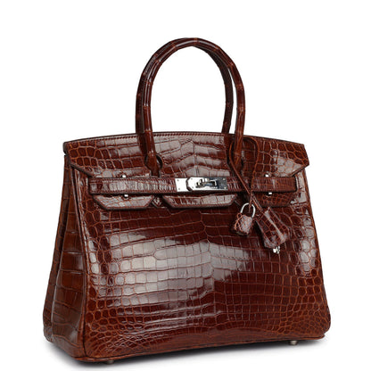 Pre-owned Hermes Birkin 30 Miel Shiny Niloticus Crocodile Palladium Hardware