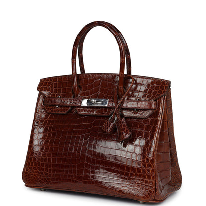 Pre-owned Hermes Birkin 30 Miel Shiny Niloticus Crocodile Palladium Hardware