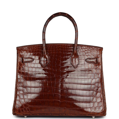 Pre-owned Hermes Birkin 30 Miel Shiny Niloticus Crocodile Palladium Hardware