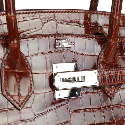 Pre-owned Hermes Birkin 30 Miel Shiny Niloticus Crocodile Palladium Hardware