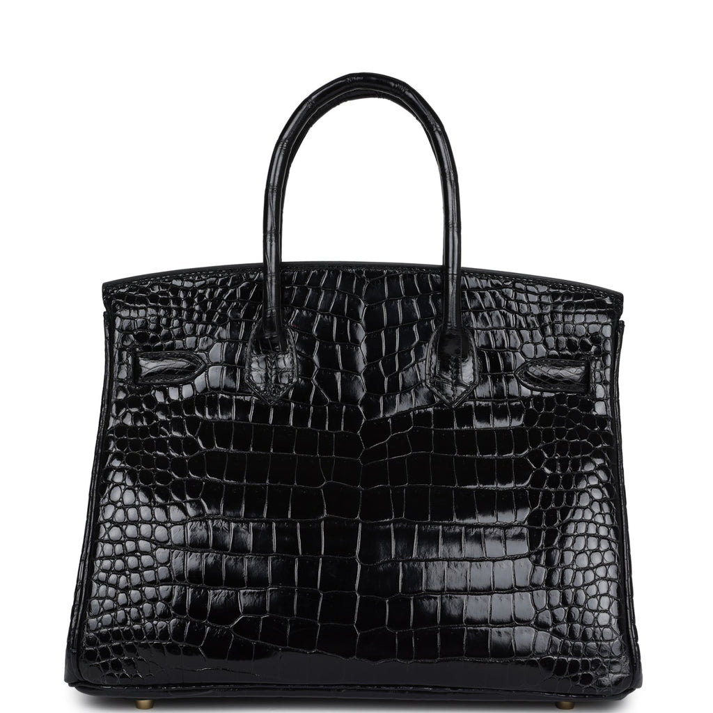 Pre-owned Hermes Birkin 30 Black Shiny Porosus Crocodile Gold Hardware