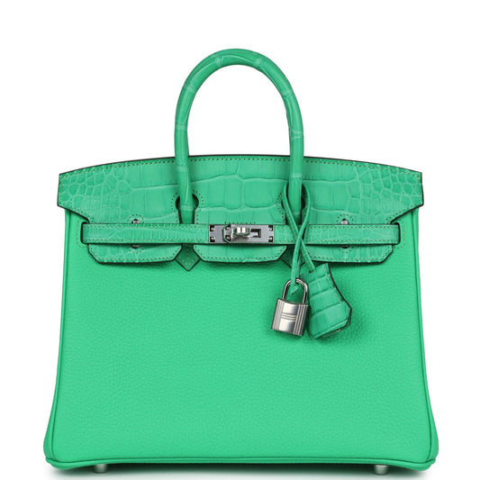 Hermes Birkin 25 Vert Comics Togo and Matte Alligator Touch Palladium Hardware