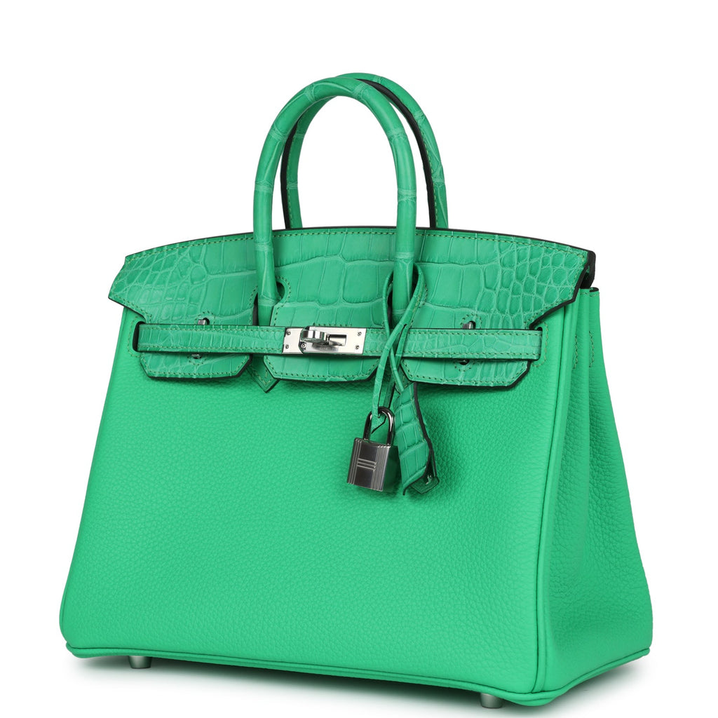 Hermes Birkin 25 Vert Comics Togo and Matte Alligator Touch Palladium Hardware