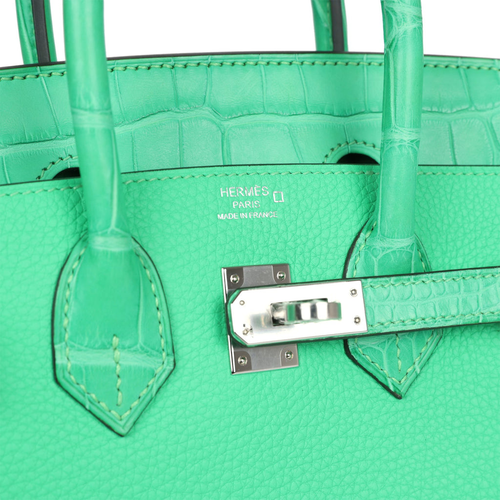 Hermes Birkin 25 Vert Comics Togo and Matte Alligator Touch Palladium Hardware