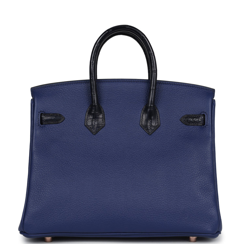 Hermes Birkin 25 Bleu Saphir Taurillion Novillo and Bleu Marine Matte Alligator Touch Rose Gold Hardware